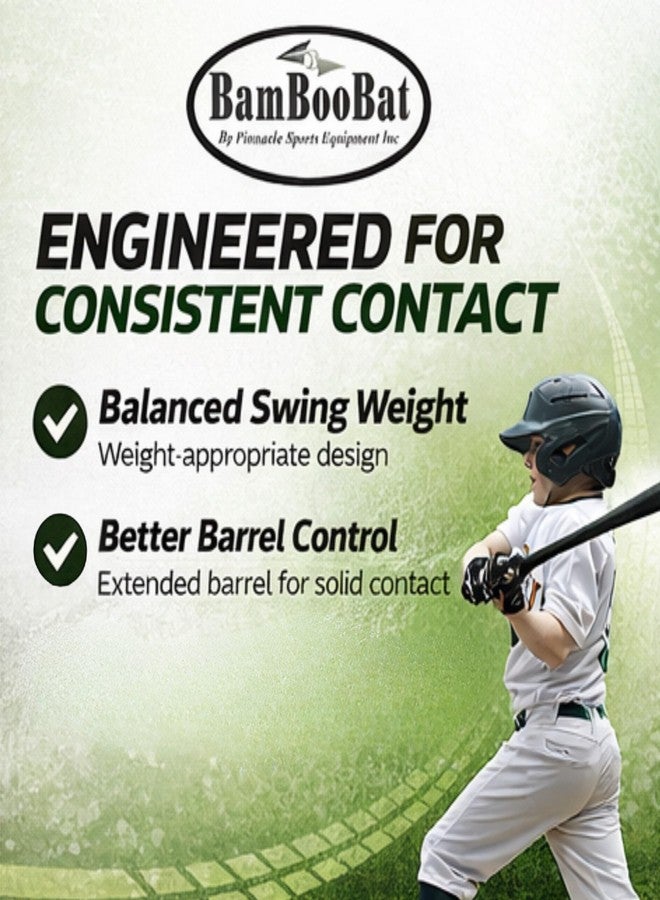 BamBooBat by Pinnacle Sports Equipment INC. Youth Durable Bamboo Baseball Bat for Players Aging 5-13 Years Old, White Handle/Black Barrel, 29 Inch (YHWBB29) - Image 2