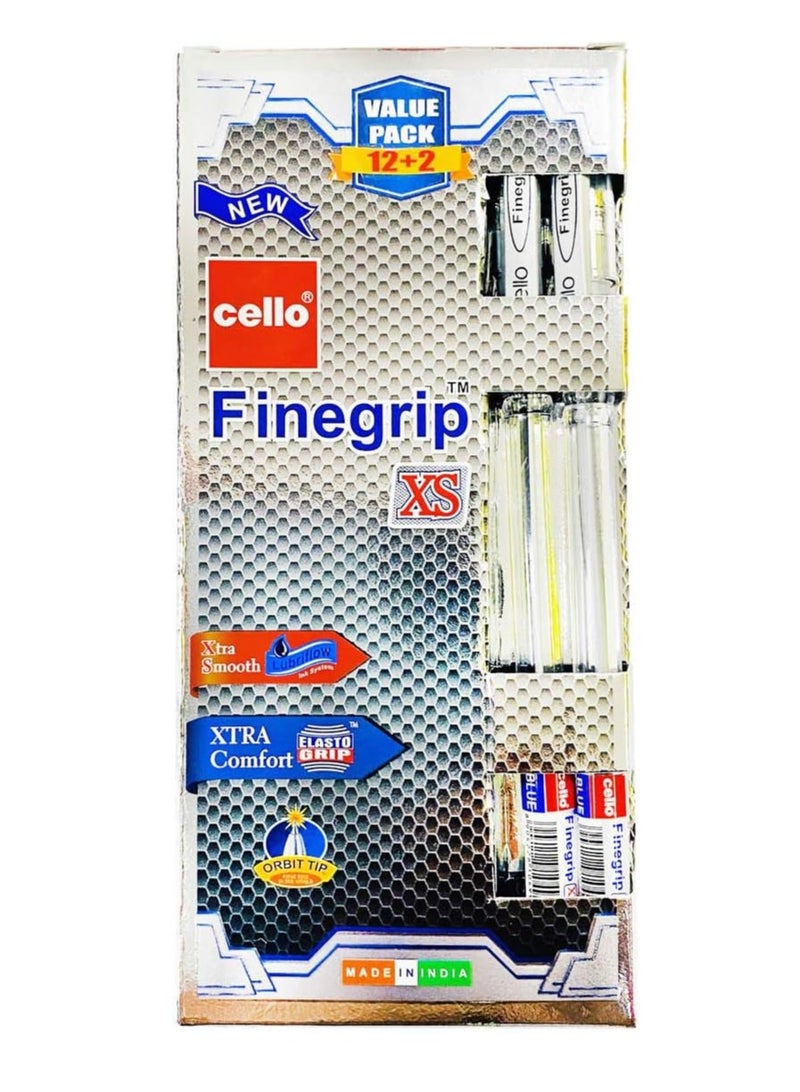 Cello قلم حبر جاف 14 قطعة بتقنية فاين جريب XS بحبر أزرق