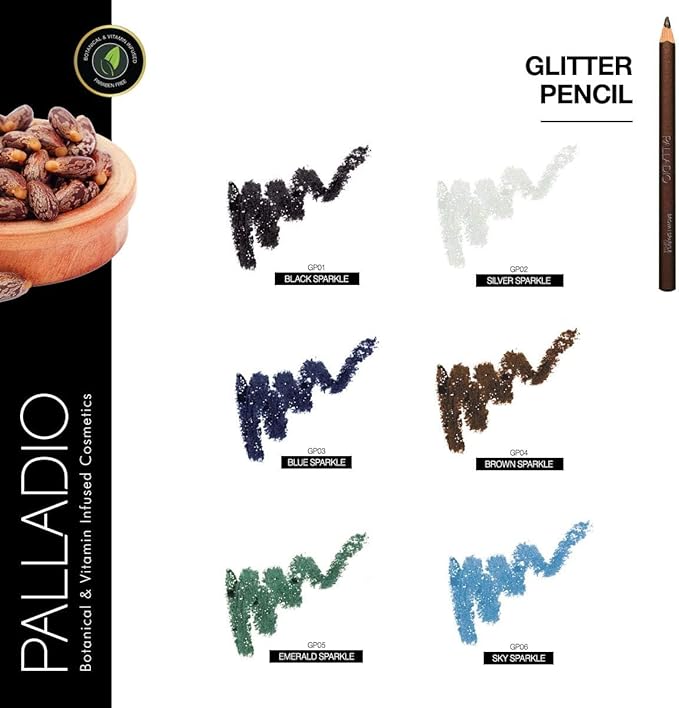 Palladio Glitter Eyeliner Pencil Longlasting Creamy Cosmetic Shimmer Eye Liner Buttery Smooth Tip Professional Makeup Glittery Pencil Sharpenable Brown Sparkle - Image 3