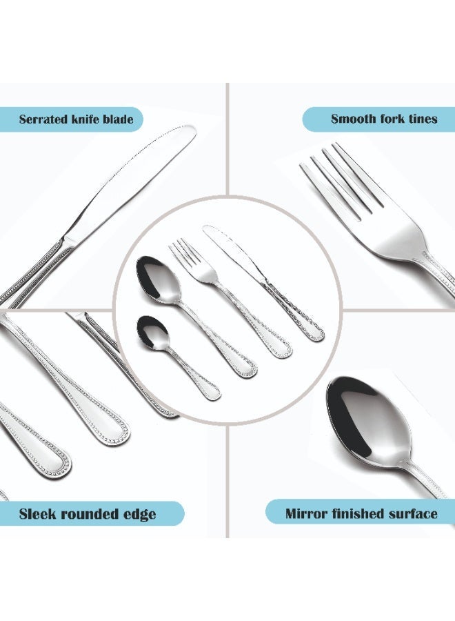 Noon East 16 Piece Stainless Steel Silverware Cutlery Set, Border Design Flatware, Stainless Steel Silverware Set for Home/Office/Party, Knife Fork Spoon Eating Utensils Set Service for 4, Mirror Polish & Dishwasher Safe - Image 2