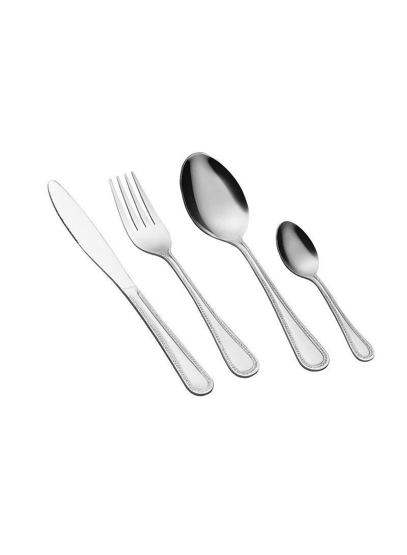 Noon East 16 Piece Stainless Steel Silverware Cutlery Set, Border Design Flatware, Stainless Steel Silverware Set for Home/Office/Party, Knife Fork Spoon Eating Utensils Set Service for 4, Mirror Polish & Dishwasher Safe - Image 1