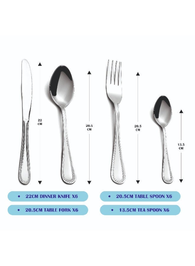 Noon East 16 Piece Stainless Steel Silverware Cutlery Set, Border Design Flatware, Stainless Steel Silverware Set for Home/Office/Party, Knife Fork Spoon Eating Utensils Set Service for 4, Mirror Polish & Dishwasher Safe - Image 3