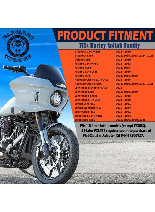 Harvards Chrome Black Engine Guard Front Crash Bar Protector Flat-Out Compatible with 18-25 Softail Low Rider Breakout Fatboy Models - Image 2