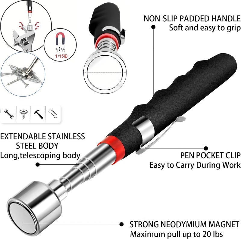Domejo Magnetic Pickup Tool and Grabber Set, 35-inch Flexible Claw, 30-inch Telescoping Magnet with 20lb Pull Force - Image 3