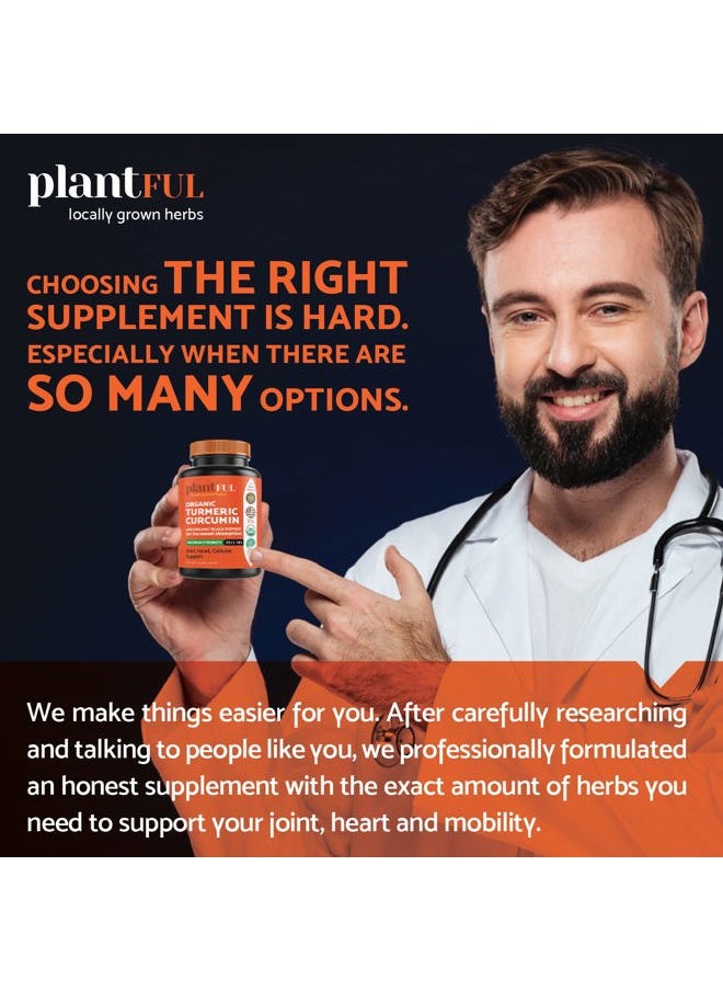 PLANTFUL RESEARCH - Organic Turmeric Supplement with Black Pepper Highest Potency USDA Certified [Non-GMO Organic Curcumin 2115mg] Antioxidant Joint & Immune Support 120 Tablets - Image 1