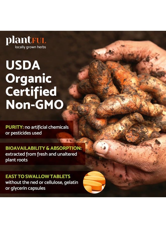 PLANTFUL RESEARCH - Organic Turmeric Supplement with Black Pepper Highest Potency USDA Certified [Non-GMO Organic Curcumin 2115mg] Antioxidant Joint & Immune Support 120 Tablets - Image 1