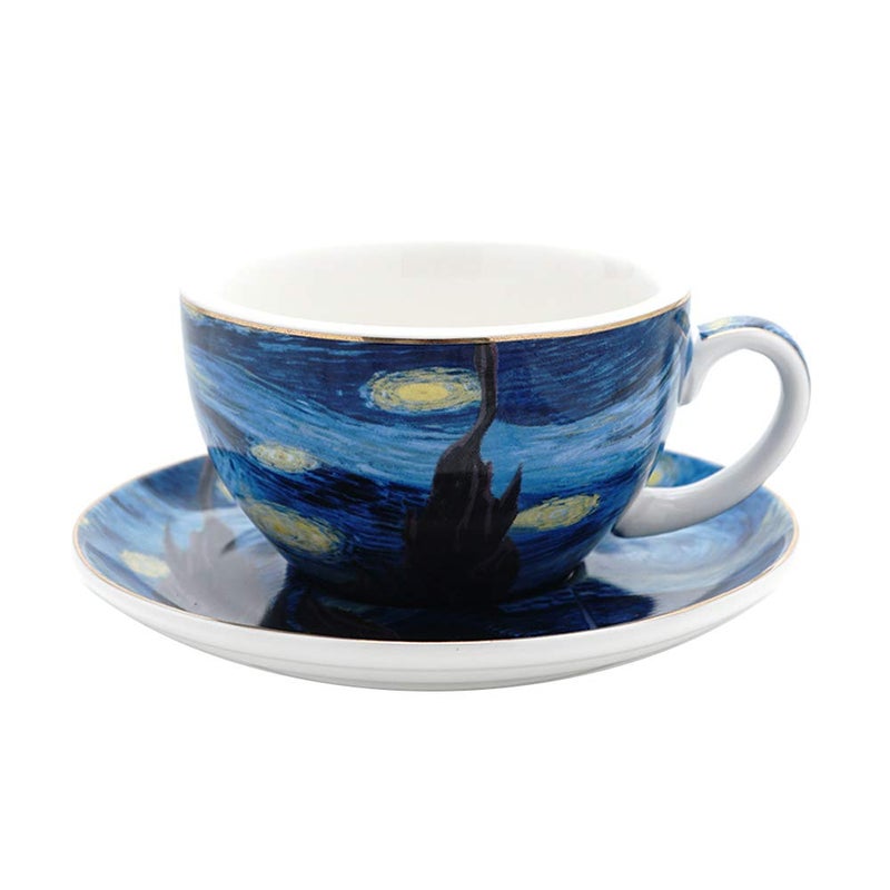 Coffeezone Vincent Van Gogh Art The Starry Night Porcelain Cappuccino Coffee Cup Saucer Cappuccino 75 oz