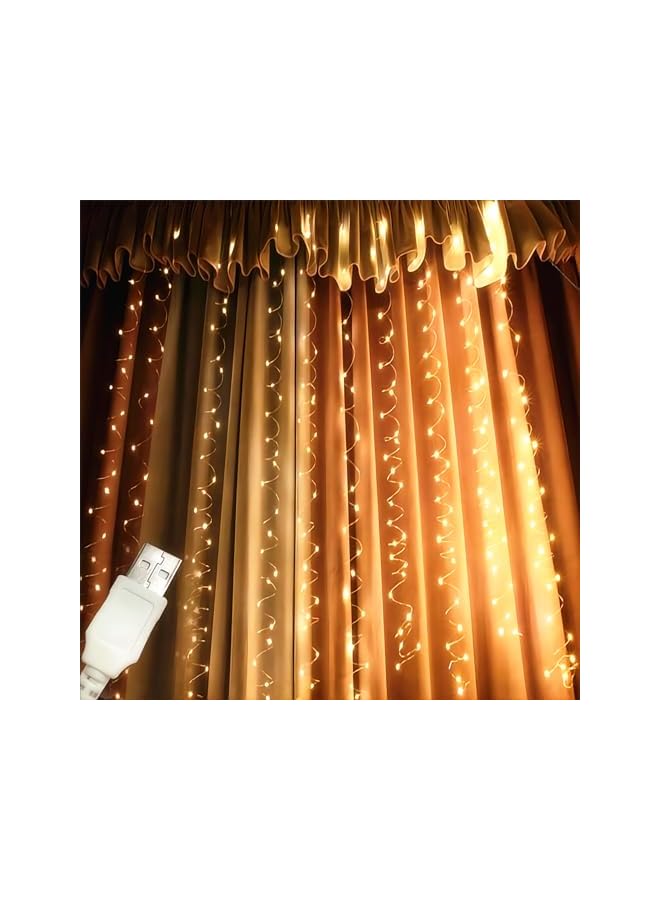 The Bros أضواء الستائر لغرفة النوم، أضواء متلألئة 300 LED قابلة للتعتيم لأضواء الجنيات للخلفية مع جهاز تحكم عن بعد ومؤقت، 8 أوضاع، تعمل لحفلة الهالوين والزفاف والحديقة المنزلية والجدار (أبيض دافئ) - Image 3