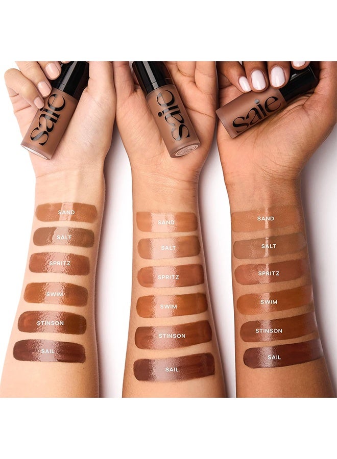 Saie Dew Bronze - Soft-Focus Liquid Bronzer + Liquid Contour - Liquid Contour Stick Enriched with Plant-Derived Glycerin to Effortlessly Blend + Deeply Nourish Skin - Salt - Image 4
