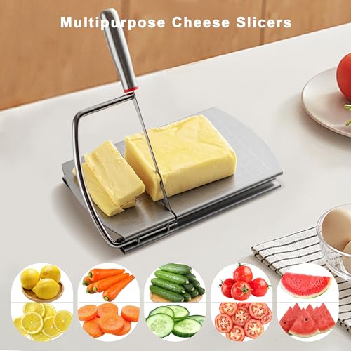 Faat3 Coi4 Cheese Slicer, Multipurpose Cheese Cutter Stainless Steel Cheese Slicers for Block Cheese, Butter, Sausages, Fruits Kitchen Gadget Cheese Cutting Board - Image 2
