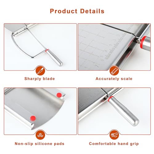 Faat3 Coi4 Cheese Slicer, Multipurpose Cheese Cutter Stainless Steel Cheese Slicers for Block Cheese, Butter, Sausages, Fruits Kitchen Gadget Cheese Cutting Board - Image 3