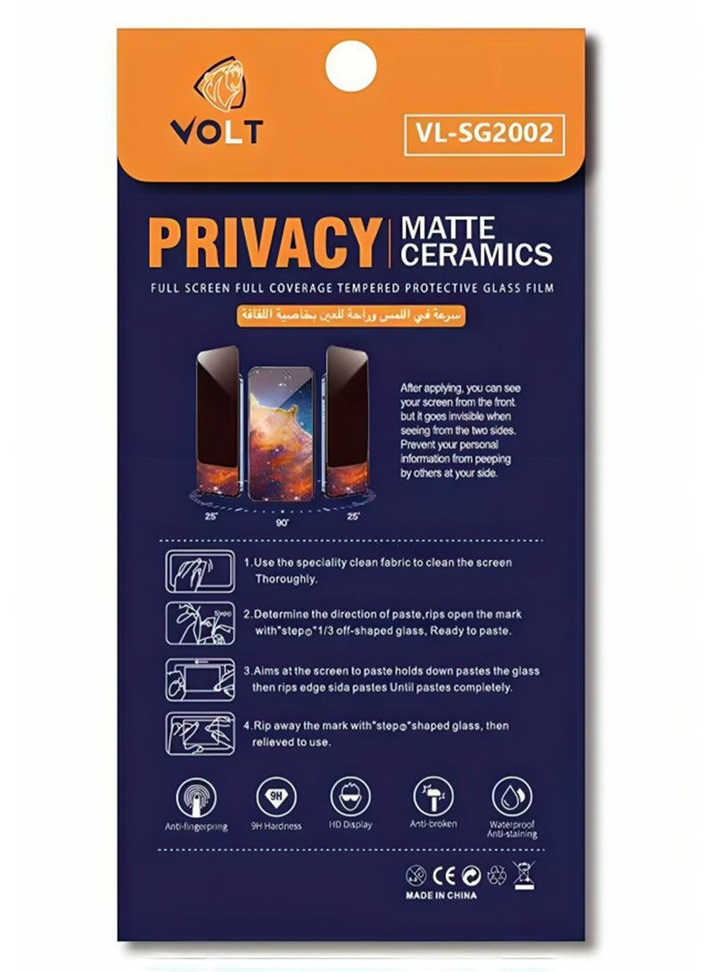 VOLT Matte Ceramic Privacy Tempered Glass Screen Protector for iPhone 14 Pro Max - Image 2