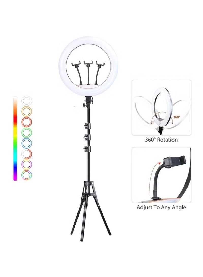 ثري دي ضوء حلقة MJ-45 RGB مع دوران حر 360 درجة وتعديل مجاني وحماية العين لبكرات تسجيل الفيديو والتصوير الفوتوغرافي - Image 2