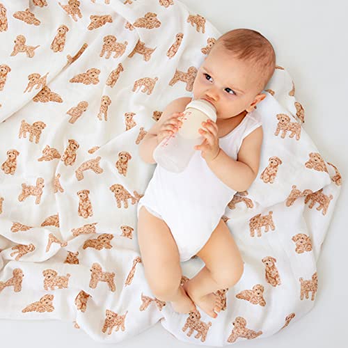 LifeTree Baby Swaddle Blankets Dog, 70% Viscose from Bamboo and 30% Cotton Muslin Swaddle Blankets Boys Girls Swaddling Wrap Receiving Blanket for Newborn, Large 47" x 47", Poodle Puppy - Image 4