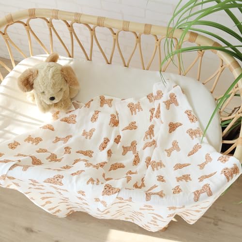 LifeTree Baby Swaddle Blankets Dog, 70% Viscose from Bamboo and 30% Cotton Muslin Swaddle Blankets Boys Girls Swaddling Wrap Receiving Blanket for Newborn, Large 47" x 47", Poodle Puppy - Image 3