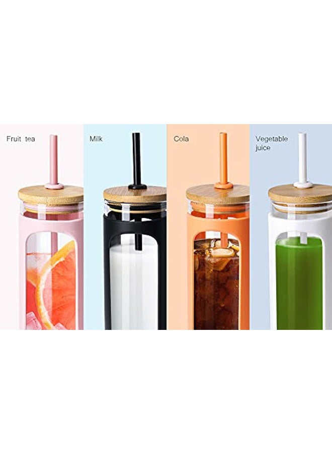 Kodrine 20oz Glass Water Tumble with Straw and Lid,Bamboo Lids Water Bottle, Iced Coffee Cup Reusable, Wide Mouth Smoothie Cups, Straw Silicone Protective Sleeve BPA FREE-Light Bule - Image 3