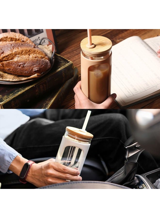 Kodrine 20oz Glass Water Tumble with Straw and Lid,Bamboo Lids Water Bottle, Iced Coffee Cup Reusable, Wide Mouth Smoothie Cups, Straw Silicone Protective Sleeve BPA FREE-Light Bule - Image 5