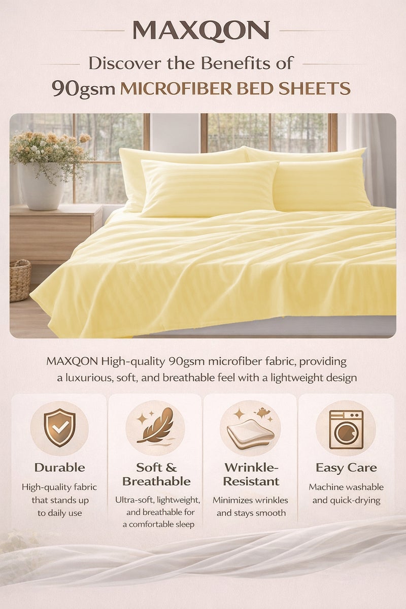 ماكسكون طقم ملاية سرير مايكروفايبر فاخر مكوّن من 3 قطع – ملاية مسطحة مقاس (180×240 سم) مع 2 كيس وسادة (50×75 سم) – ناعم جداً، قابل للتنفس، ومقاوم للتجاعيد – مناسب لأسرة السنجل والتوين – مثالي للاستخدام المنزلي والفندقي - Image 4