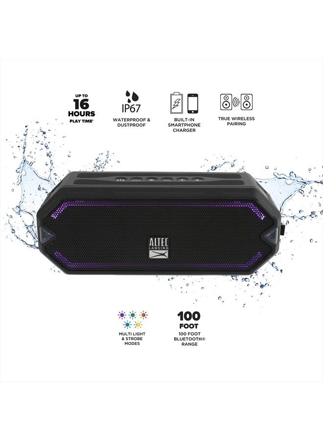 Altec Lansing HydraJolt Wireless Bluetooth Speaker, Waterproof Portable Speakers with Built in Phone Charger and Lights, Everything Proof Outdoor, Shockproof, Snowproof, 16 Hours Playtime (Black) - Image 3