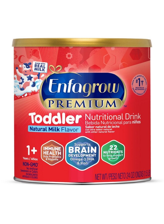 إينفاجرو مشروب Enfagrow PREMIUM الغذائي للأطفال الصغار، مصنوع من حليب حقيقي، حمض أوميجا 3 DHA لبناء الدماغ، عناصر غذائية وبريبايوتكس لدعم النمو والمناعة، خالٍ من الكائنات المعدلة وراثيًا، مسحوق حليب الأطفال، علبة 24 أونصة - Image 1
