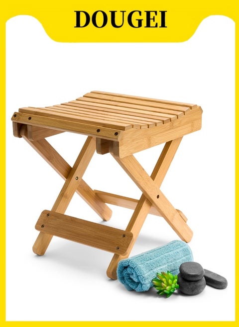 كرسي الاستحمام القابل للطي من سوربوس – دعامة قدم من الخيزران وكرسي حلاقة للاستحمام الداخلي – كرسي قابل للطي، مقعد استحمام، كرسي ساونا خشبي، دعامة قدم لحمام السباحة