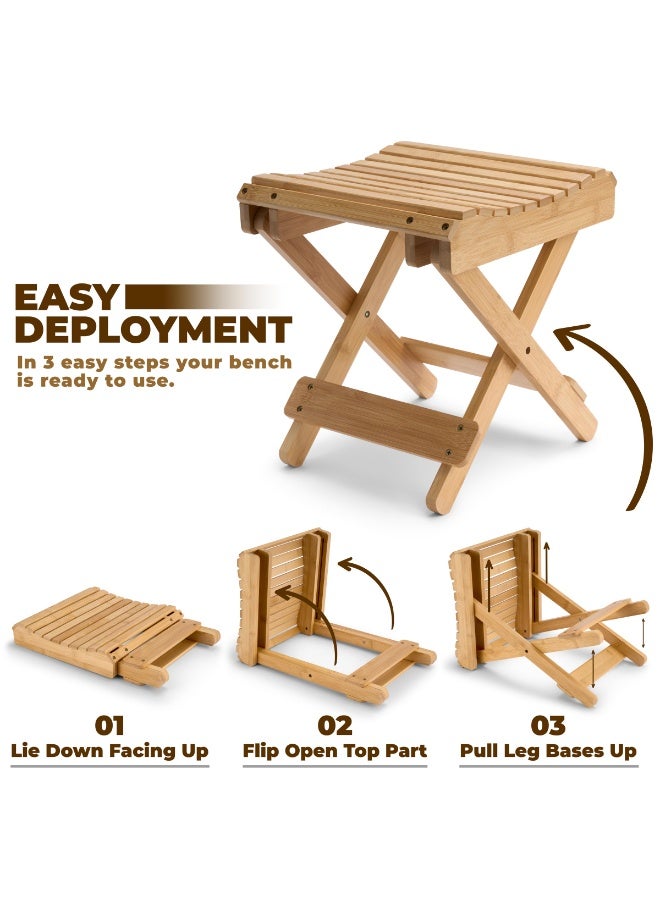 دوغي كرسي الاستحمام القابل للطي من سوربوس – دعامة قدم من الخيزران وكرسي حلاقة للاستحمام الداخلي – كرسي قابل للطي، مقعد استحمام، كرسي ساونا خشبي، دعامة قدم لحمام السباحة - Image 4