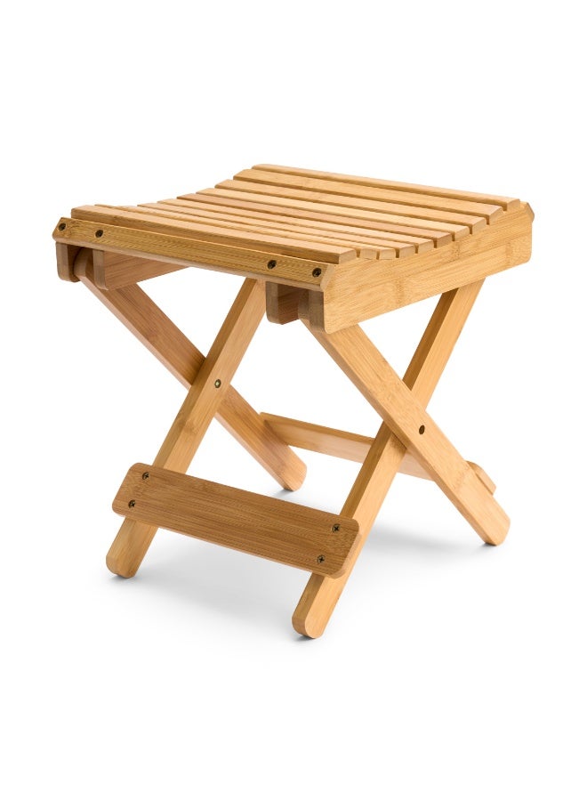 كرسي الاستحمام القابل للطي من سوربوس – دعامة قدم من الخيزران وكرسي حلاقة للاستحمام الداخلي – كرسي قابل للطي، مقعد استحمام، كرسي ساونا خشبي، دعامة قدم لحمام السباحة