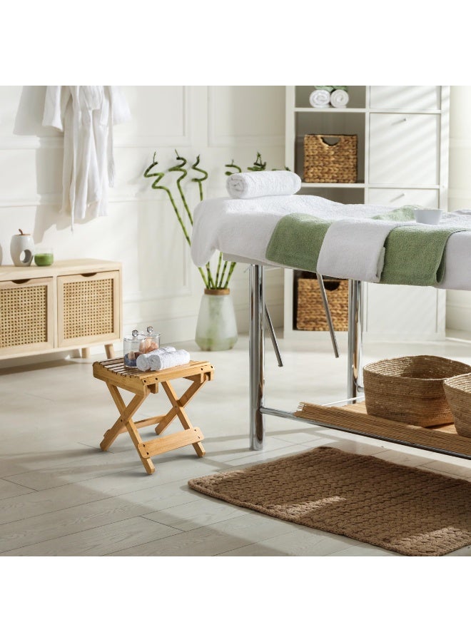 كرسي الاستحمام القابل للطي من سوربوس – دعامة قدم من الخيزران وكرسي حلاقة للاستحمام الداخلي – كرسي قابل للطي، مقعد استحمام، كرسي ساونا خشبي، دعامة قدم لحمام السباحة