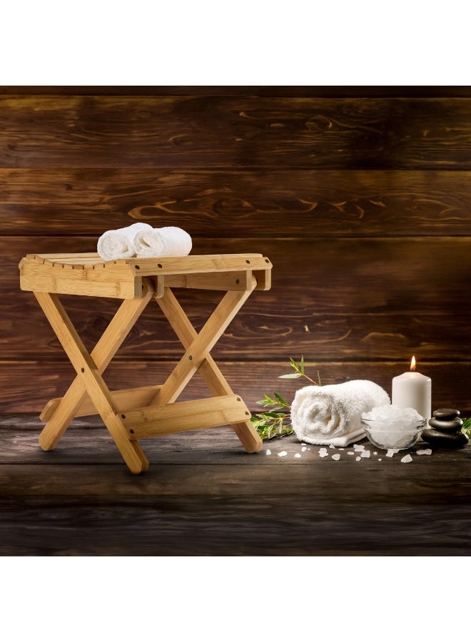 كرسي الاستحمام القابل للطي من سوربوس – دعامة قدم من الخيزران وكرسي حلاقة للاستحمام الداخلي – كرسي قابل للطي، مقعد استحمام، كرسي ساونا خشبي، دعامة قدم لحمام السباحة