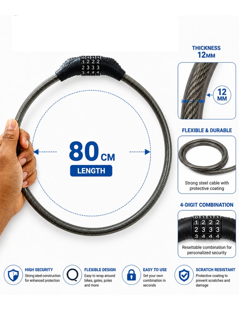 DBLEW Bicycle Combination Lock – Durable 4-Digit Code Lock for Bikes, Scooters & E-Bikes, Anti-Theft Steel Cable - Image 2