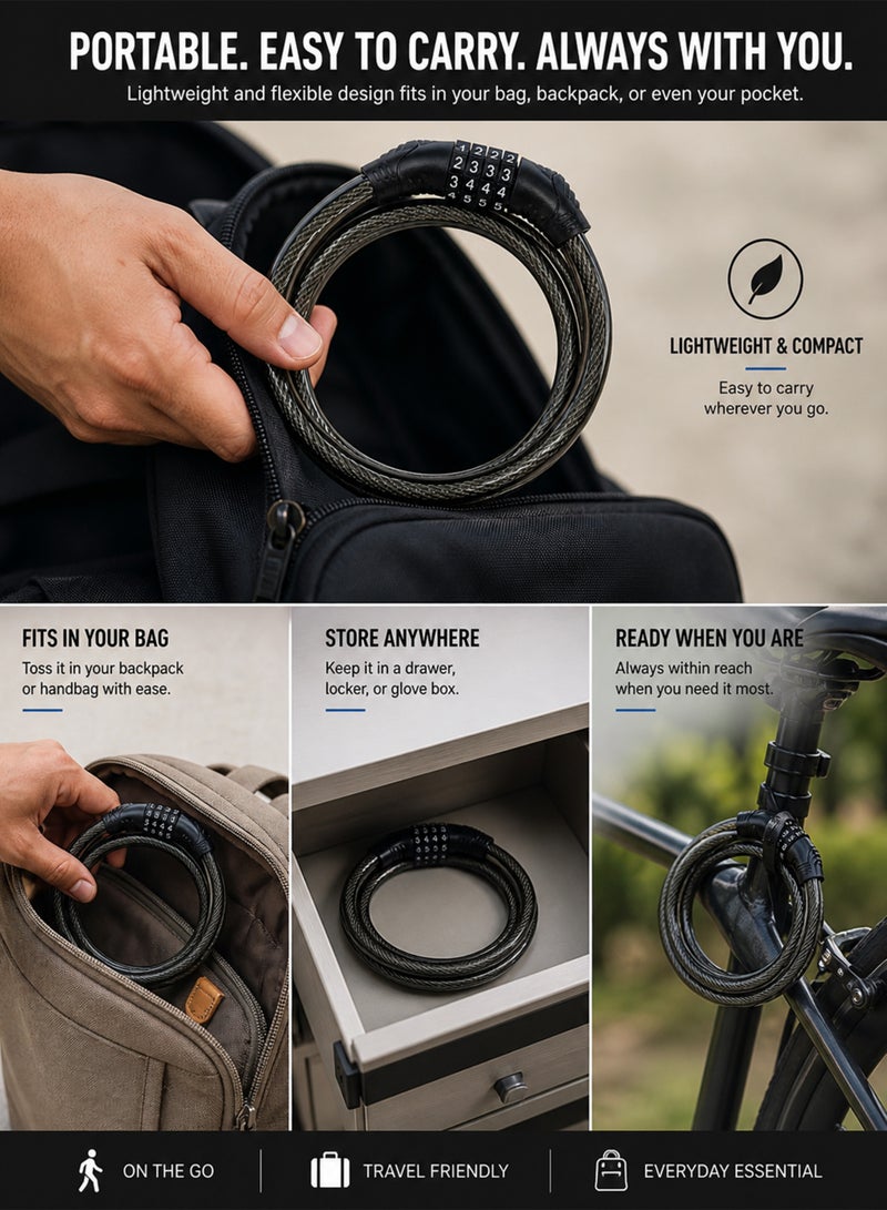DBLEW Bicycle Combination Lock – Durable 4-Digit Code Lock for Bikes, Scooters & E-Bikes, Anti-Theft Steel Cable - Image 4