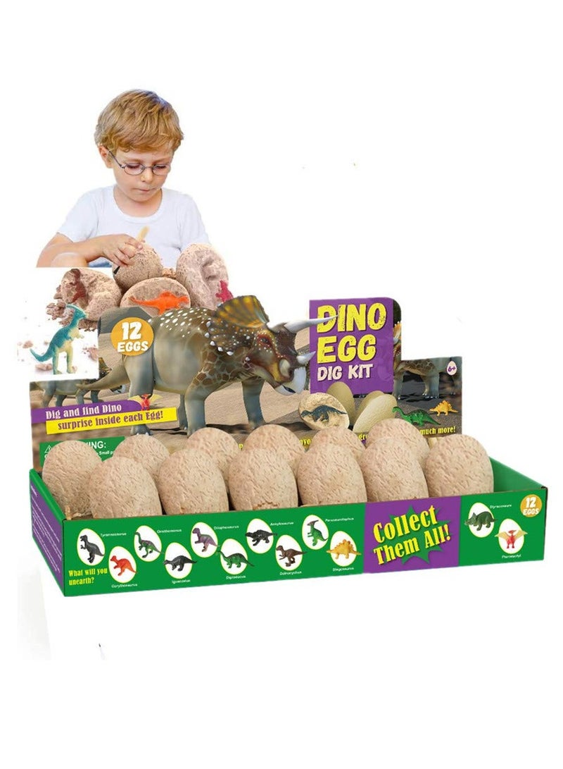 Arabest Dinosaur Eggs Dig Kit 12 Pack Discover 12 Different Dinos Archaeology and Paleontology Toy Dino Egg Excavation Kit STEM Toys for Boys Girls Kids Gift - Image 1