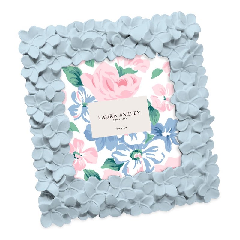 LAURA ASHLEY Laura Ashley 4x4 Flower Textured HandCrafted Resin Picture Frame with Easel  Hook for Tabletop  Wall Display Decorative Floral Design Home Dcor Photo Gallery Art More 4x4 Powder Blue