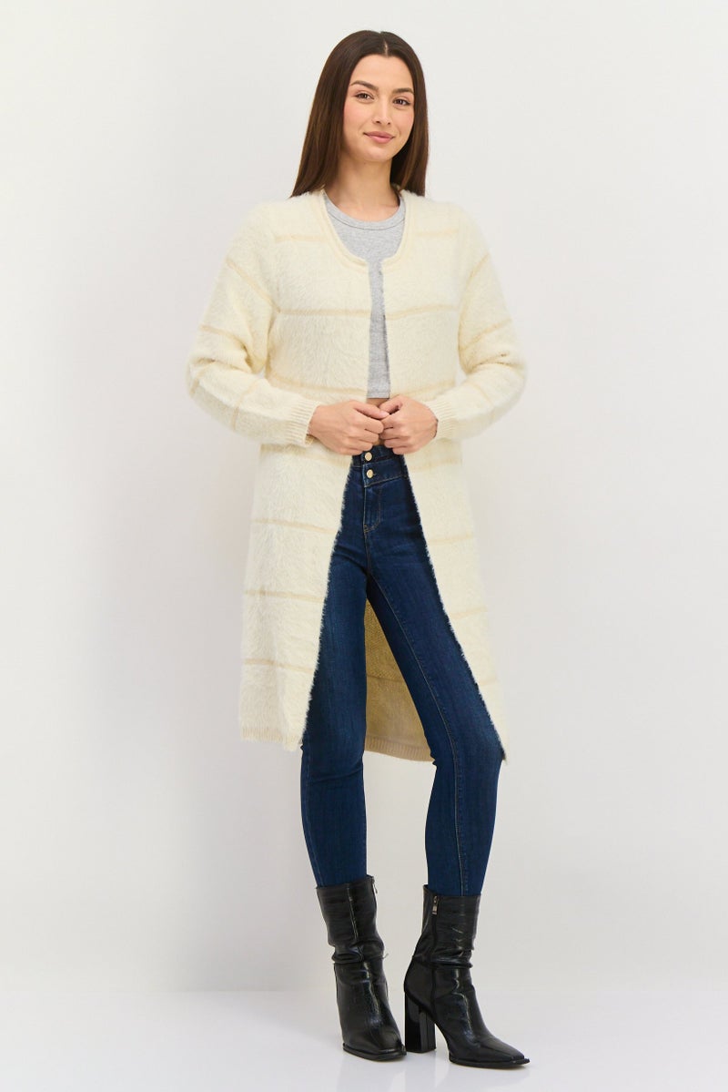 Sage The Label Women Textured Open Front Cardigan, Off White - Image 1