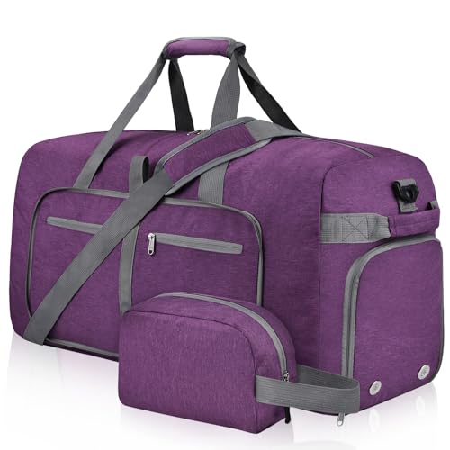 Felipe Varela 65L Duffle Bag with Shoes Compartment, Foldable Waterproof Travel Duffel Bags Duffle Overnight Weekend Travel Gym Bag for Men Women(Deep Purple) - Image 1
