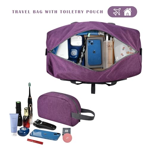 Felipe Varela 65L Duffle Bag with Shoes Compartment, Foldable Waterproof Travel Duffel Bags Duffle Overnight Weekend Travel Gym Bag for Men Women(Deep Purple) - Image 2