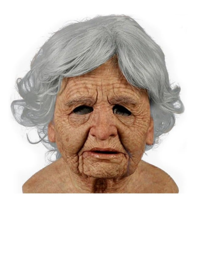 Halloween Realistic Old Women Wrinkle Full Head Mask Halloween Masquerade Party Props - Image 1
