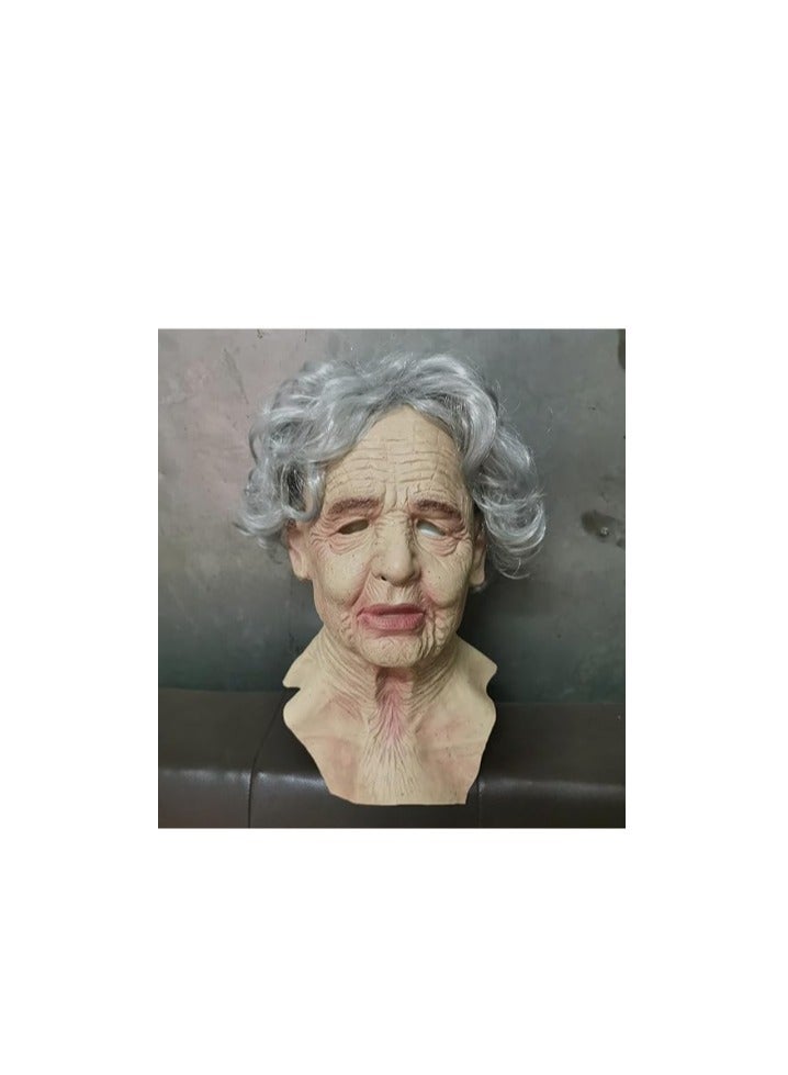 Halloween Realistic Old Women Wrinkle Full Head Mask Halloween Masquerade Party Props - Image 2