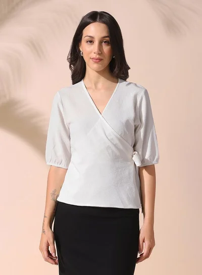 Dennis Lingo Women'S White Polyester Blend Solid Pattern Regular Fit Tops
