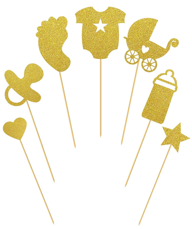 SVM CRAFT® Cupcake Toppers - 21-Pack Glitter Cake Toppers, Gold Oh Baby Onesie Bottle Foot Print Nipple Toppers for Party Decoration Supplies - Image 4