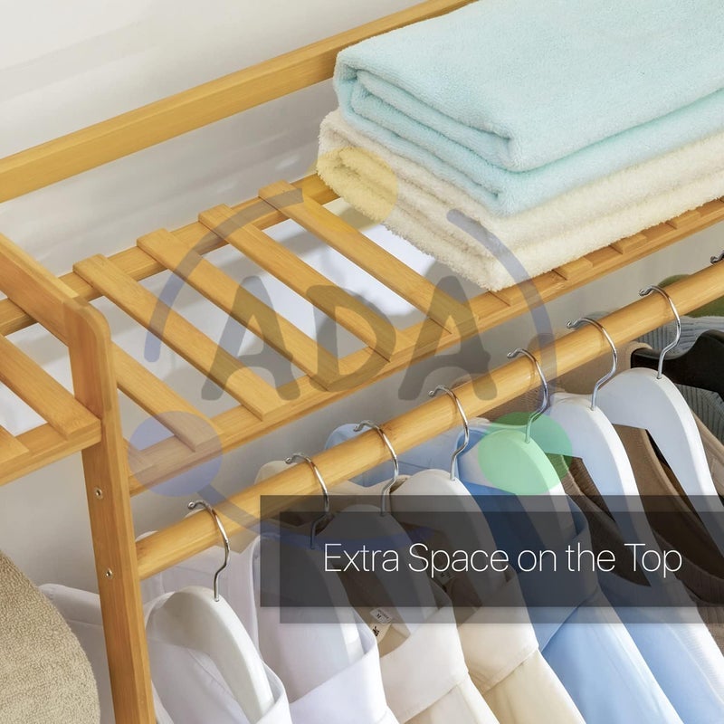 ADA حامل الملابس المزدوج من الخيزران القوي ADA مع قضيبين، خزانة ملابس قائمة بذاتها لتنظيم تعليق المعاطف لغرفة النوم وغرفة المعيشة ومدخل المنزل بني 160x37x141 سم - Image 3