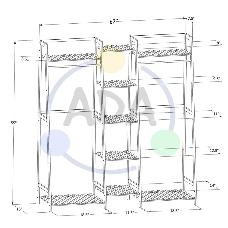 ADA حامل الملابس المزدوج من الخيزران القوي ADA مع قضيبين، خزانة ملابس قائمة بذاتها لتنظيم تعليق المعاطف لغرفة النوم وغرفة المعيشة ومدخل المنزل بني 160x37x141 سم - Image 5