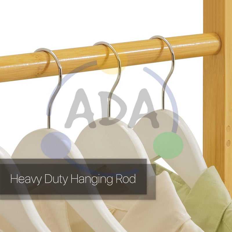 ADA حامل الملابس المزدوج من الخيزران القوي ADA مع قضيبين، خزانة ملابس قائمة بذاتها لتنظيم تعليق المعاطف لغرفة النوم وغرفة المعيشة ومدخل المنزل بني 160x37x141 سم - Image 4
