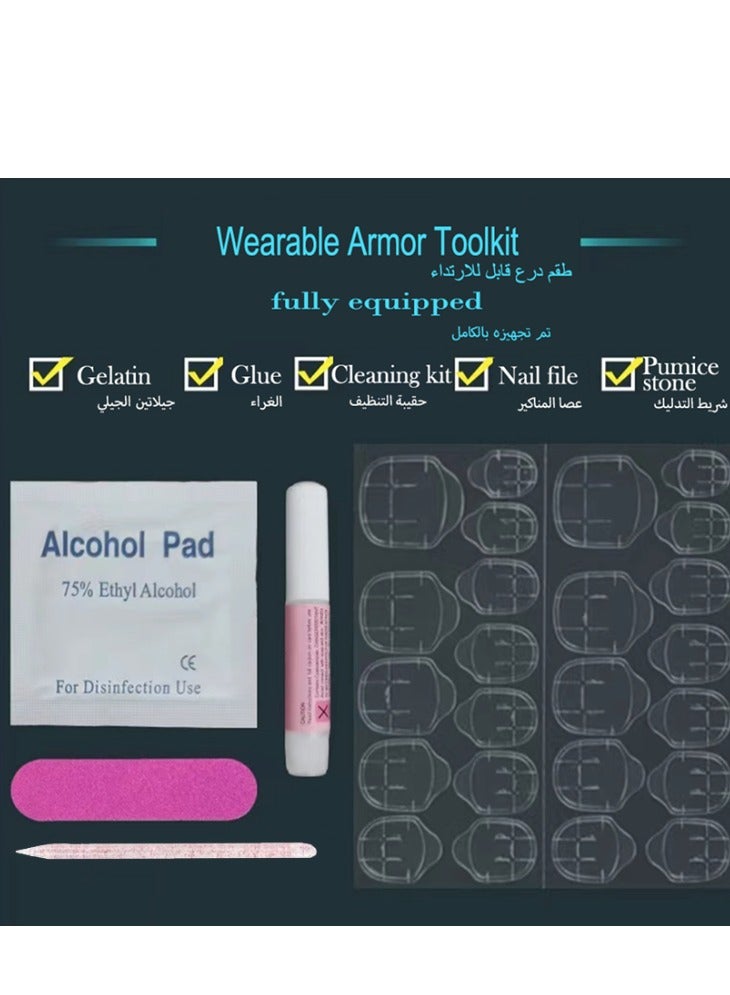 Captaintech Press On Nails,Handcrafted Transparent Nude K9 Sparkling Diamond Ball Finished Nail Stickers for Natural Whitening Medium Length, With Glue Kit. - Image 3