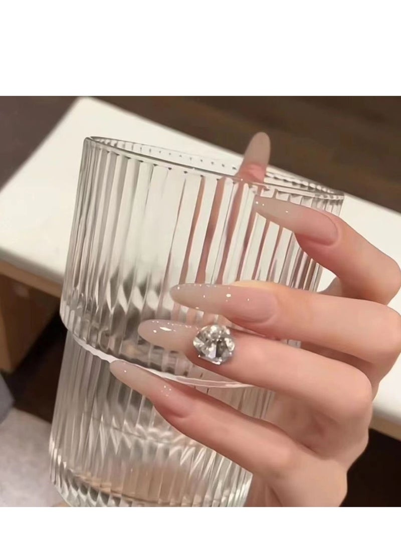 Captaintech Press On Nails,Handcrafted Transparent Nude K9 Sparkling Diamond Ball Finished Nail Stickers for Natural Whitening Medium Length, With Glue Kit. - Image 2