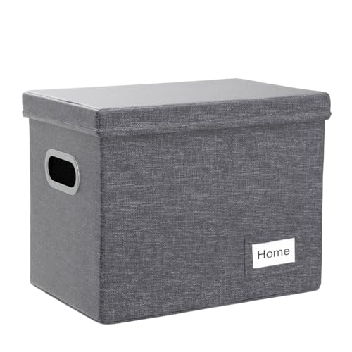PRANDOM File Organizer Box - Set of 2 Collapsible Decorative Linen Filing Storage Hanging File Folders with Lids Office Cabinet Letter Size Grey (14x9.3x10.8 inch) - Image 4