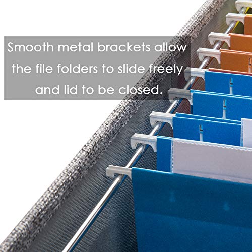 PRANDOM File Organizer Box - Set of 2 Collapsible Decorative Linen Filing Storage Hanging File Folders with Lids Office Cabinet Letter Size Grey (14x9.3x10.8 inch) - Image 5