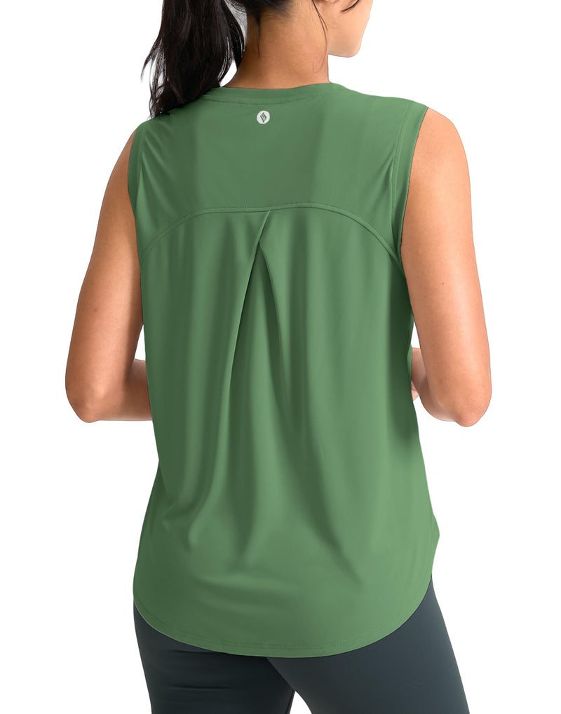 SANTINY Women's Sleeveless Workout Tops Breathable Lightweight Active Tennis Yoga Shirts Athletic Running Tank Tops for Women (Green_M) - Image 1
