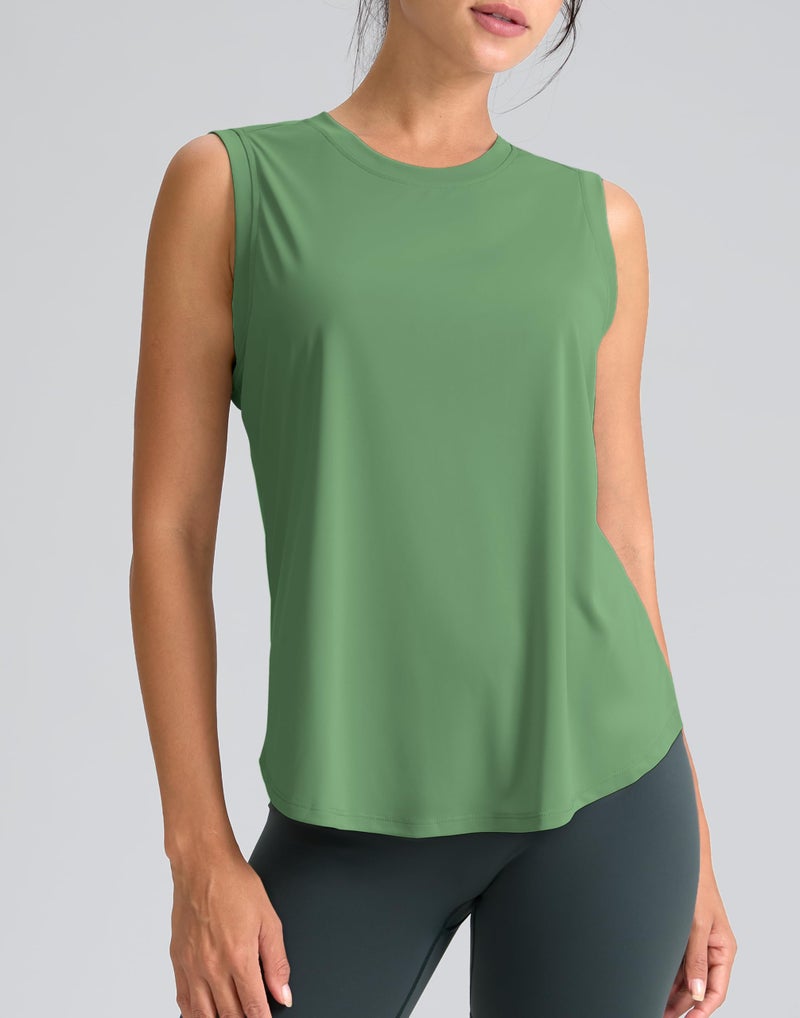 SANTINY Women's Sleeveless Workout Tops Breathable Lightweight Active Tennis Yoga Shirts Athletic Running Tank Tops for Women (Green_M) - Image 2