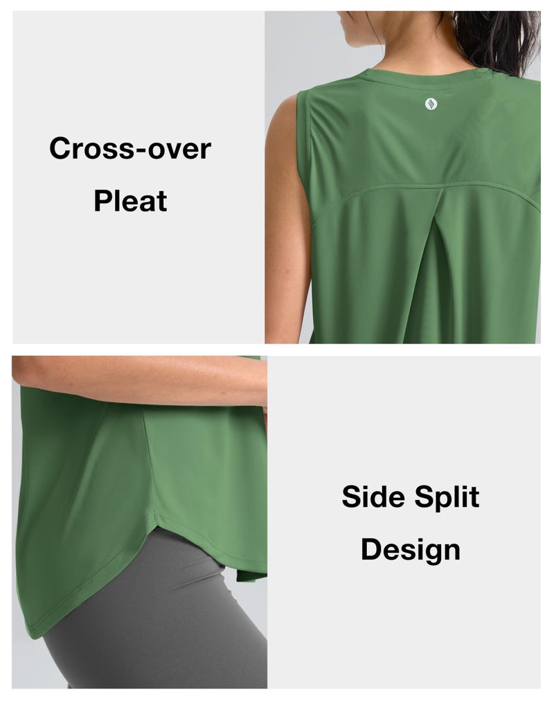 SANTINY Women's Sleeveless Workout Tops Breathable Lightweight Active Tennis Yoga Shirts Athletic Running Tank Tops for Women (Green_M) - Image 5